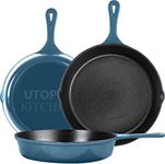 Utopia Kitchen Enameled Cast Iron Skillet Set 3-Piece - 6 Inch, 8 Inch and 10 Cookware Set- Pan for Outdoor Camping, Oven Use & Stovetop Teal UK0224