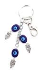 Generic Evil Eye Keychain Protect Negative Energy Buri Nazar owl Shape with Blue Beads with Tassel for Car Good Luck Beads Protection DIY Women & Men (Blue) | Glass