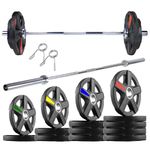 Novian Fitness Home Gym Set, Olympic Weight Plates 30KG X-Cut Set, Professional Rubber-Coated Iron Plates (51mm) with 6FT Straight Olympic Barbell Rod - Home Gym Equipment for Weightlifting & Powerlifting (Load Capacity 150KG)