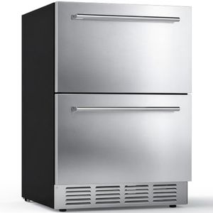 Electactic 24" Drawer Beverage Refrigerator 145 Cans, Double Drawer Stainless Steel Mini Fridge with -4°-14°F Freezer, Built-in or Freestanding Undercounter Wine Cooler for Home & Patio, Silver