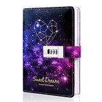 Lock Diary for Girls, Diaries with Locks for Women, Secret Writing Journal with Lock, Personal Constellation Starry Sky Leather Notebook, Gifts for Kids Teen Girls Boys Women, 7.4'' x 5.1''