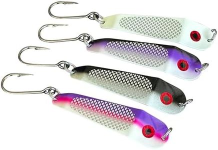 Generic Loony Spoons - Premium Salmon Fishing Lures - Set of 4 - Great for Salmon, Lake Trout - Char - Walleye (Size 4-4 3/8"", White Knight, Pink/Purple, Cop Car, Night Magic)