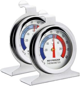 JZK 2 x Stainless Steel Refrigerator Thermometer Freezer Thermometer, Classic Series Large Dial Fridge Thermometer with Hanging Hook and Stand, Refrigerator Temperature Gauge