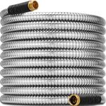 200 ft Metal Garden Hose with Solid Brass Fittings - Flexible, Heavy Duty,No Kink& Tangle, Lightweight, 304 Stainless Steel Car Washing Hoses Pipe for Outdoor,Yard,Gardening