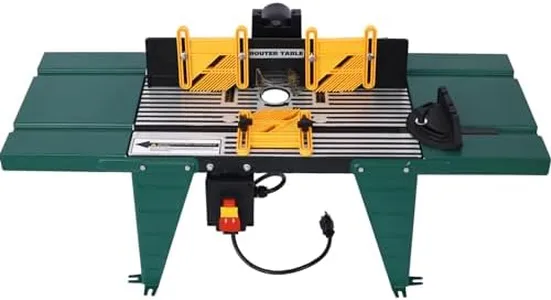 Electric Benchtop Router Table 34 in. x 13.5 in, Universal Benchtop Router Tables Top with Steel Stand, Adjustable Fence, Safety Guard & Miter Gauge for Woodworking, Craftsman Tool (Green)