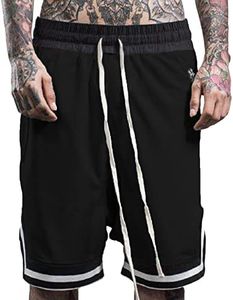 Plilima Mens Basketball Breathable Shorts-Lightweight Gym Boxing Shorts Mesh Quick Dry with Zip Pockets, Black, L