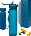 Hydracy Water Bottle with Times to Drink & Straw - Large 1 Litre BPA Free Motivational Water Bottle & No Sweat Sleeve -Leak Proof Gym Bottle with Time Marker - Ideal for Fitness, Sports & Outdoors