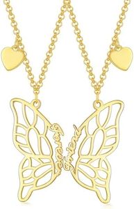 Flpruy BFF Friendship Necklaces for 2 Girls - Sterling Silver Butterfly 2 Matching Necklaces for Best Friends Personalized Gold Best Friend Necklace Birthday Gifts for Friend Sister Cousin Girls, Sterling Silver, No Gemstone