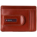 alpine swiss Dermot Mens RFID Safe Money Clip Front Pocket Wallet Leather Comes in Gift Box Tan