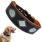 Bruby Premium Leather Dog Collar with Soft Padding and Integrated Reflective Design, Dog Neck Belt, Dog Belt, Genuine Leather Collar for Dog, 2 inch Width (Large)