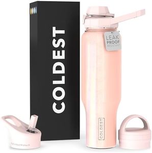 Coldest Sports Water Bottle - 3 in 1 Lids (Chug, Straw, Handle) - Insulated Stainless Steel Tumbler with Handle - Vacuum Water Flask Cup, Valentines Gifts for Him Her (46 oz, Forever Pink Glitter)