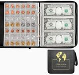 Coin Collection Holder Album Book for Collectors, 294 Pockets Coins Collecting Supplies Case & 15 Sleeves Paper Money Currency Organizer, Display Storage for Silver Dollar Bill Quarters Penny Stamp