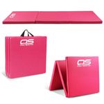 Gymnastic Tumble Exercise Mat – Non Slip PU Leather Surface - High Density Polyether Rebound inner Material – 6FT Long Tri Folding Crash With Carry Handles perfect for yoga Pilates (Pink)