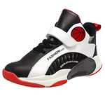 HSNA Basketball Shoes for Children, Boys' Sports Shoes with Velcro, Black White, 5 UK