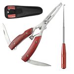 LaJao Fishing Pliers Scissors Curved Forceps fish lip gripper with Hook Remover Split Ring Line Cutter Multi Tools Fishing Accessories Tackle Kit with Sheath Ideal for Flesh and Sea Fishing