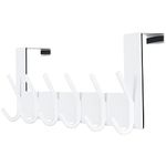 SKOLOO Over The Door Hook Hanger - 6 Hooks, Metal Door Hook, Over Door Coat Hooks for Hanging Coats Clothes Hats Robes, White