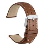 WOCCI 22mm Vintage Leather Watch Strap with Silver Buckle, Replacement Band (Cinnamon Brown)