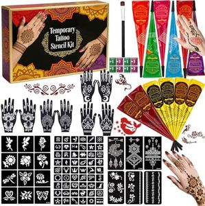 12 Cones Temporary Tattoo Kit, Large 16 Sheets Temporary Tattoo Stencils