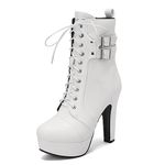 Makmeoyw Sexy High Heels Platform Booties for Women Round Toe Gothic Ankle Boots Chunky High Heel Lace Up Booties White Buckle Platform Boots Size 12.5