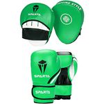 Boxing gloves and pads set Focus Punch Mitts MMA Training Sparring Hook and Jab strike target with Punching Gloves (Green, 10oz)