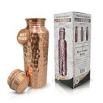 American Ayurveda 100% Pure Copper Water Bottle 600ml 20 Oz Joint Free, Leak Proof, Tumbler, Flask, Yoga, Health Benefits, Natural Ayurvedic Alkaline Water (600ml Copper Bottle Hammered)