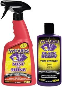 Wizards Mist-N-Shine Detail Spray and Black Renew Trim Restore - Multi-Purpose High Gloss Finish Waterless Quick Detailer Spray for Glass, Chrome, Paint and Plastics - Car Exterior Cleaner