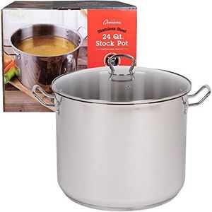 Camerons 24 Quart Stock Pot with Lid - 18/10 Professional Grade Tri-Ply Stainless Steel Stockpot - Commercial Grade Sauce Pot with Stick Resistant Interior, Stay Cool Handles & Induction Compatible
