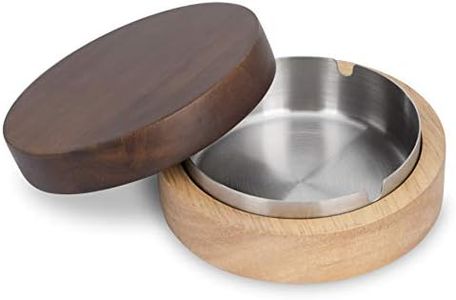Cenicero a Prueba de Viento Grande Acero Inoxidable Cenicero de Madera para Cigarrillos Decoración Interior Exterior Uso Hogar Oficina Mesa 12×12×5 cm
