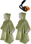 Ninth C 2pcs Emergency Blanket Poncho, 39.3 x 49.2inch Thermal Mylar Space Blanket Rain Ponchos Survival Gear and Equipment for Outdoor Activity Camping Hiking (2pcs green)