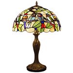 WERFACTORY Tiffany Table Lamp Colorful Stained Glass Birds Bedside Lamp 16X16X24 Inches Desk Reading Light Metal Base Decor Bedroom Living Room Home Office S805 Series...