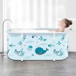 Portable Foldable Bathtub,Foldable Soaking Bathtub for Adults, Freestanding Bathtubs, Hot Bath Tub, Ice Bath, Family Bathroom SPA Tub 47.2x19.7x21.7inch (Fish)