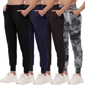 CAMPSNAIL 4 Pack Joggers for Women - Sweatpants with Pockets Lightweight Comfy Yoga Pants for Workout Travel Lounge