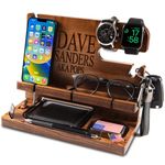 GRETAOTO Personalized Wooden Docking Station for Cell Phone, Smartphone, Tablet, Wallet, Gadgets, Watch, Keys, Accessories, Essentials, Nightstand Organiser, Gifts for Men (Brown)