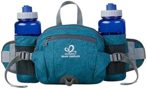 WATERFLY Fanny Pack Waist Bag: Fannie Pack 2 Water Bottle Holders Lumbar Belt Hiking Walking Running Jogging Camping Large Woman Man (Teal Bule)