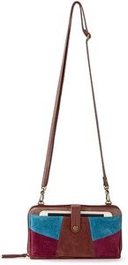 The Sak Iris Smartphone Crossbody Purse - Women's Cellphone Bag & Wallet For Everyday - Convertible Wristlet With Zipper in Suede Multi Patch/Leather, Suede Multi Patch/Leather, Large