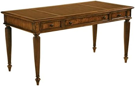 Hekman Furniture Urban Ash Burl Desk – Traditional Wooden Writing Desk Brown Blind Tooled Leather Top Executive Office Desk Drawers for Home & Computer Work Classic Solid Wood Design