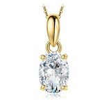 JewelryPalace Oval Cut 8 * 6mm 1ct Cubic Zirconia Solitaire Pendant Necklace for Women, Classic Simulated Diamond 925 Sterling Silver 14k Yellow Gold Necklaces for Her VVS D-F, 18 Inch Box chain