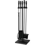 UniFlame 5-Piece Black Fire Set with Ball Handles and Square Base