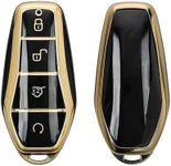 kwmobile Key Cover Compatible with BYD Atto 3 / Han/Tang/Dolphin/Yuan/Seal - Car Key Fob Case Protector - Black/Gold