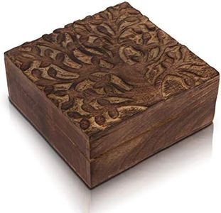 Birthday Gift Handmade Decorative Wooden Jewellery Box Tree Of Life Carving Jewellery Organizer Keepsake Box Treasure Chest Trinket Holder Watch Box Storage Lock Box 15 x 15 cms Housewarming Gifts