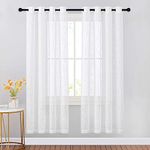 NICETOWN Kitchen Sheer Curtain Panels - Linen Look Ring Top Window Treatment Set for Kitchen/Dining Room (52 Inches x 72 Inches, White, 2 Pieces)