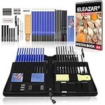 ELEAZARDrawing pencils with sketch book 50 pages A4, drawing pencils and sketching kit, 41-piece complete artist kit including graphite pencil, pastel stick and eraser, professional sketching pencil kit for drawing…