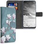 kwmobile Wallet Case Compatible with Samsung Galaxy A50 Case for Phone - Magnolias Taupe/White/Blue Grey
