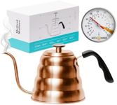 Barista Warrior Gooseneck Kettle with Thermometer - 1.2L Pour Over Coffee & Tea Kettle, Copper Coated Stainless Steel Gooseneck Kettle Pot, Precision Pour Drip Spout, Suitable for All-Stoves (40 floz)