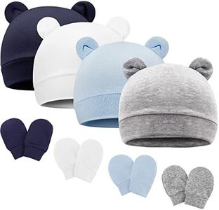 DRESHOW Bonnets de Naissance et Moufles de Protection Bébé Gants Bonnet Nouveau-né Bambin Doux Mignon Tricoté Chapeau 0-6 Mois, Taille unique,4 Sets AK01: cotton hats & mittens