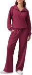 PINSPARK Womens Two Piece Outfits Oversized Sweatshirt Lounge Sets 2024 Fall Fashion Sweat Suits Wide Leg Sweatpants with Pockets, Hot Pink XXL