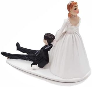 SCHOLMART Funny Bride and Groom Decorative Wedding Cake Toppers - Figurines, Keepsake Decorations in Unique Pose (Reluctant Groom)