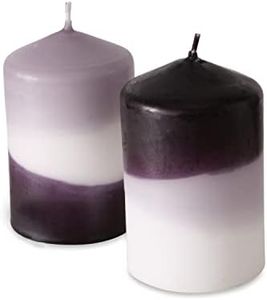 2 Piece Black Grey White Gradient Pillar Candles, 2 Boxed Units, Hand Dipped, Dripless, 26 Hours Burn Time Each, Paraffin Wax, 3.5 Inches