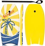 GYMAX Surfing Bodyboard, Boogie Body Board with Crescent Tail, Wrist Leash and XPE Deck, Beginner's Lightweight Surfboard for Kids Teenager (Coconut Tree)