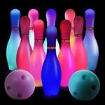 Zloveleexr Light Up Kids Bowling Set, Glow in The Dark Bowling Balls & Pins for Outdoor and Indoor Games Fit Christmas Birthday Party Lawn Family Yard Games, Toys for Ages 3 4 5 6 7 8